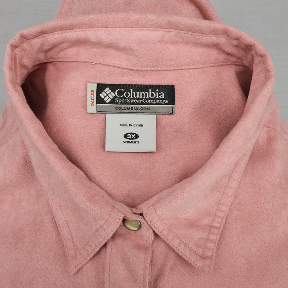 Columbia XCO Top Plus Size 3X Pale Pink Faux Suede Pearl Snaps Pockets Shacket - Picture 10 of 15